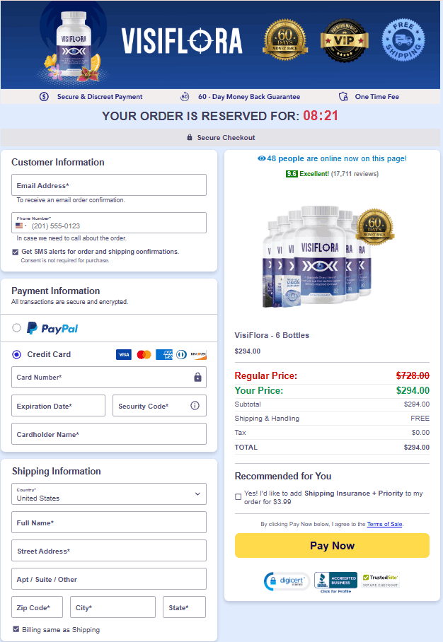 VisiFlora checkout page
